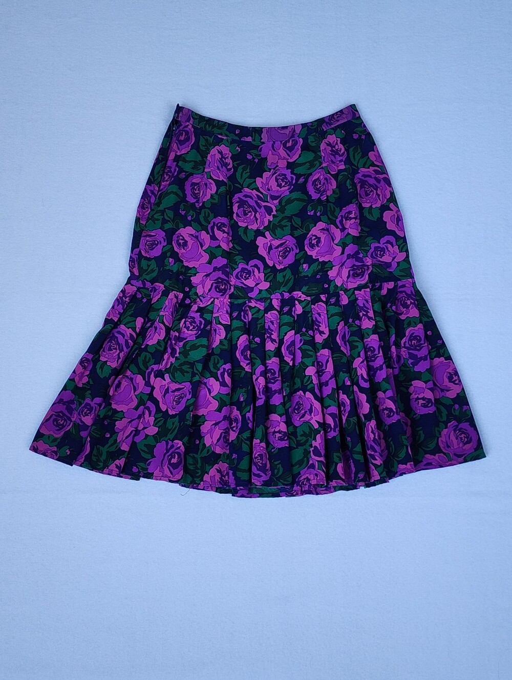 Vintage 90s Silk Floral Drop Waist Skirt Purple Rose Grunge Cottagecore Petite 8 - Picture 6 of 6